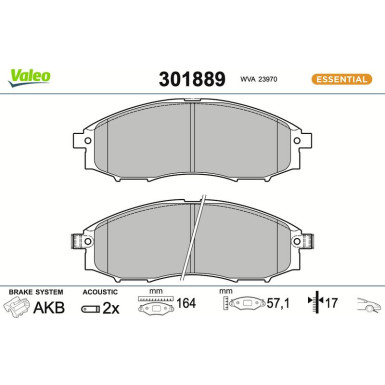 Valeo Bremsbelagsatz, Scheibenbremse ESSENTIAL 301889