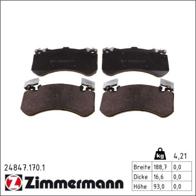 Zimmermann Bremsbelagsatz, Scheibenbremse 24847.170.1 Zimmermann Bremsbelagsatz, Scheibenbremse 24847.170.1