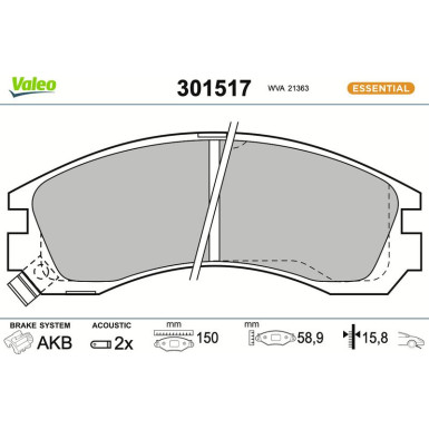 Valeo Bremsbelagsatz, Scheibenbremse ESSENTIAL 301517