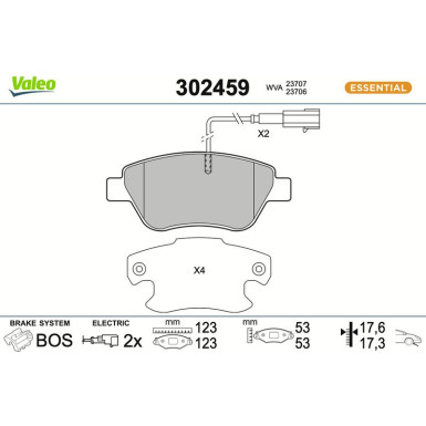 Valeo Bremsbelagsatz, Scheibenbremse ESSENTIAL 302459