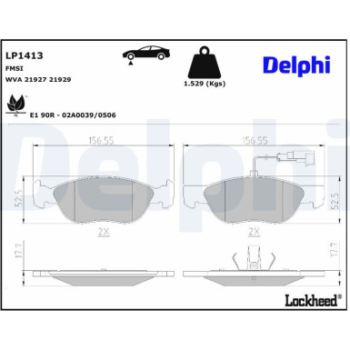 Delphi | Bremsbelagsatz, Scheibenbremse | LP1413