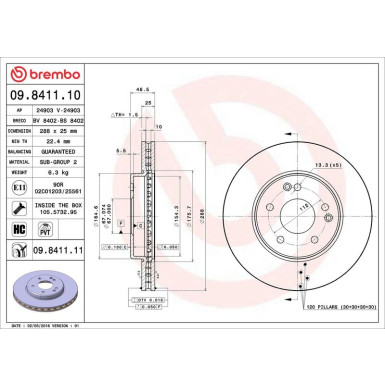 Brembo Bremsscheibe PRIME LINE - UV Coated 09.8411.11