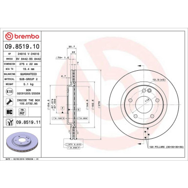 09.8519.11 Bremsscheibe PRIME LINE - UV Coated 09.8519.11 Bremsscheibe PRIME LINE - UV Coated