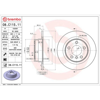 Brembo Bremsscheibe PRIME LINE - UV Coated 08.C115.11