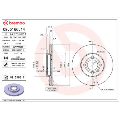 09.5166.11 Bremsscheibe PRIME LINE - UV Coated