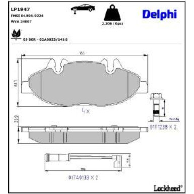 Delphi Bremsbelagsatz, Scheibenbremse LP1947