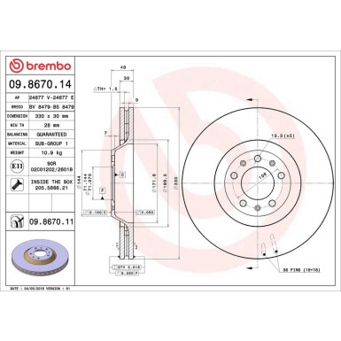 09.8670.11 Bremsscheibe PRIME LINE - UV Coated