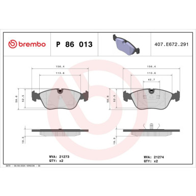 Brembo Bremsbelagsatz, Scheibenbremse PRIME LINE P 86 013