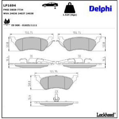 Delphi Bremsbelagsatz, Scheibenbremse LP1694