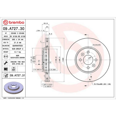09.A727.31 Bremsscheibe PRIME LINE - UV Coated 09.A727.31 Bremsscheibe PRIME LINE - UV Coated