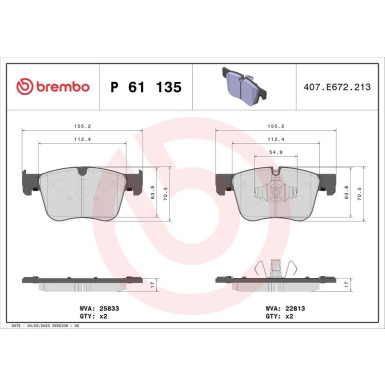 Brembo Bremsbelagsatz, Scheibenbremse PRIME LINE P 61 135