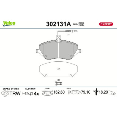 Valeo Bremsbelagsatz, Scheibenbremse EXPERT 302131A