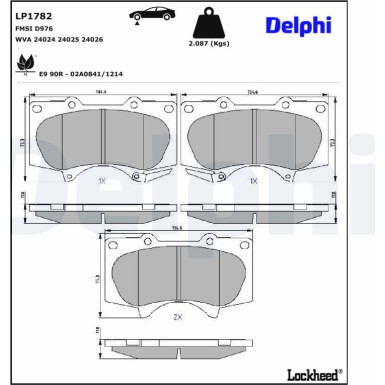 Delphi | Bremsbelagsatz, Scheibenbremse | LP1782