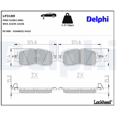 Delphi | Bremsbelagsatz, Scheibenbremse | LP3189