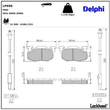 Delphi Bremsbelagsatz, Scheibenbremse LP696