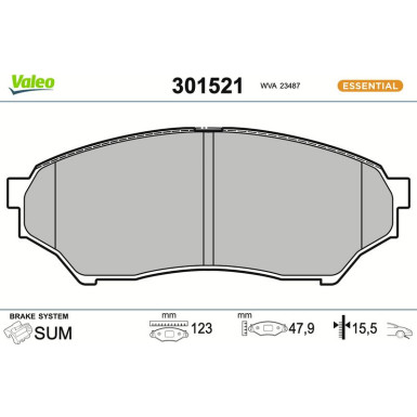 Valeo Bremsbelagsatz, Scheibenbremse ESSENTIAL 301521
