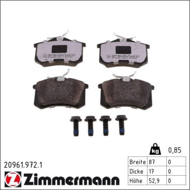 Zimmermann Bremsbelagsatz, Scheibenbremse rd:z 20961.972.1 Zimmermann Bremsbelagsatz, Scheibenbremse rd:z 20961.972.1