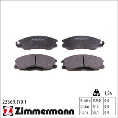 Zimmermann Bremsbelagsatz, Scheibenbremse 23569.170.1