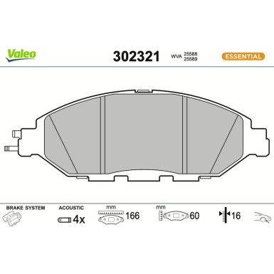 Valeo Bremsbelagsatz, Scheibenbremse ESSENTIAL 302321