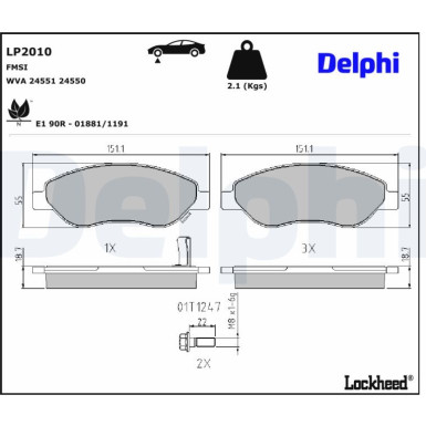 Delphi | Bremsbelagsatz, Scheibenbremse | LP2010
