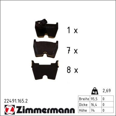 Zimmermann Bremsbelagsatz, Scheibenbremse 22491.165.2 Zimmermann Bremsbelagsatz, Scheibenbremse 22491.165.2