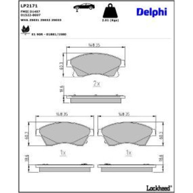 Delphi Bremsbelagsatz, Scheibenbremse LP2171