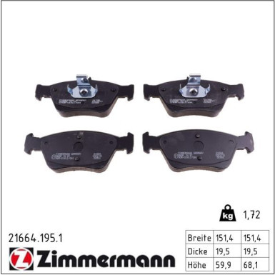 Zimmermann Bremsbelagsatz, Scheibenbremse 21664.195.1