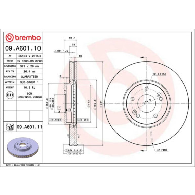 09.A601.11 Bremsscheibe PRIME LINE - UV Coated 09.A601.11 Bremsscheibe PRIME LINE - UV Coated
