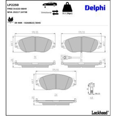 Delphi Bremsbelagsatz, Scheibenbremse LP2250