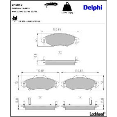 Delphi Bremsbelagsatz, Scheibenbremse LP1840