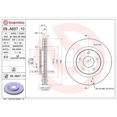 09.A637.11 Bremsscheibe PRIME LINE - UV Coated