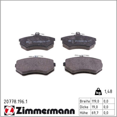 Zimmermann Bremsbelagsatz, Scheibenbremse 20778.196.1