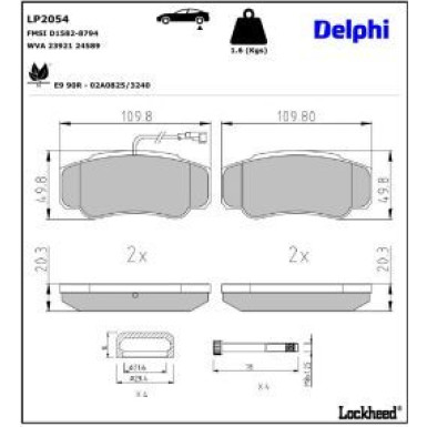 Delphi Bremsbelagsatz, Scheibenbremse LP2054