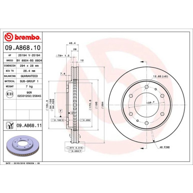 09.A868.11 Bremsscheibe PRIME LINE - UV Coated