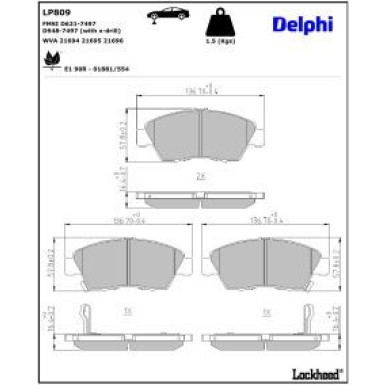 Delphi Bremsbelagsatz, Scheibenbremse LP809
