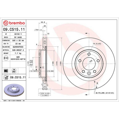 09.C515.11 Bremsscheibe PRIME LINE - UV Coated