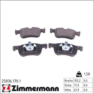 Zimmermann Bremsbelagsatz, Scheibenbremse 25836.170.1