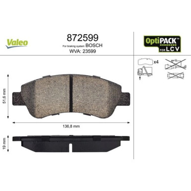 Valeo | Bremsbelagsatz, Scheibenbremse | 872599