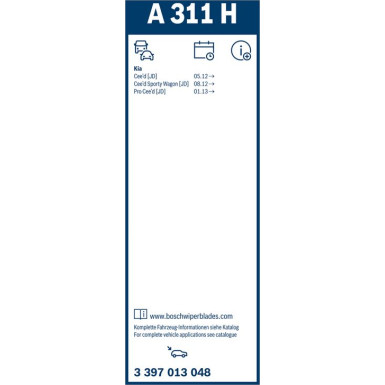 BOSCH A 311 H Scheibenwischer Rear Aerotwin 3 397 013 048