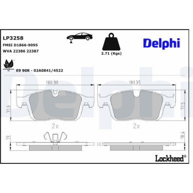 Delphi | Bremsbelagsatz, Scheibenbremse | LP3258