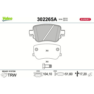 Valeo | Bremsbelagsatz, Scheibenbremse | 302265A
