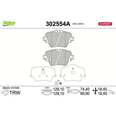 Valeo | Bremsbelagsatz, Scheibenbremse | 302554A