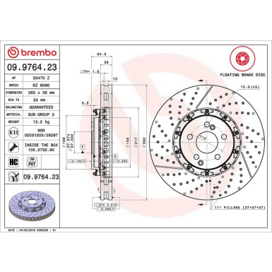 Brembo Bremsscheibe ceramic brake disc PRIME LINE - Floating 09.9764.23