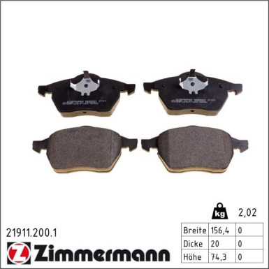 Zimmermann Bremsbelagsatz, Scheibenbremse 21911.200.1