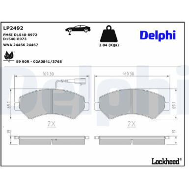 Delphi | Bremsbelagsatz, Scheibenbremse | LP2492