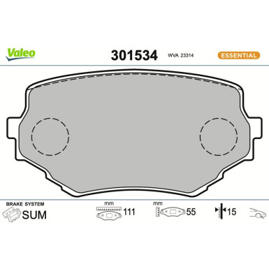 Valeo Bremsbelagsatz, Scheibenbremse ESSENTIAL 301534