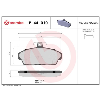 Brembo Bremsbelagsatz, Scheibenbremse PRIME LINE P 44 010