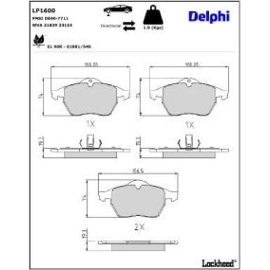 Delphi Bremsbelagsatz, Scheibenbremse LP1600