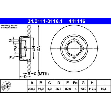 2 x ATE Bremsscheibe | 24.0111-0116.1