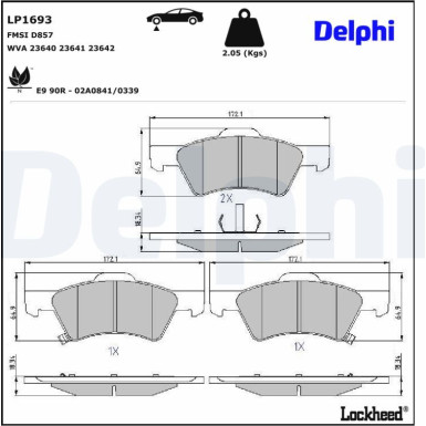 Delphi | Bremsbelagsatz, Scheibenbremse | LP1693